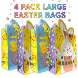 4 Pcs Large Easter Eggs Luxury Present Gift Bags Easter Chick Gift Bag with Tag