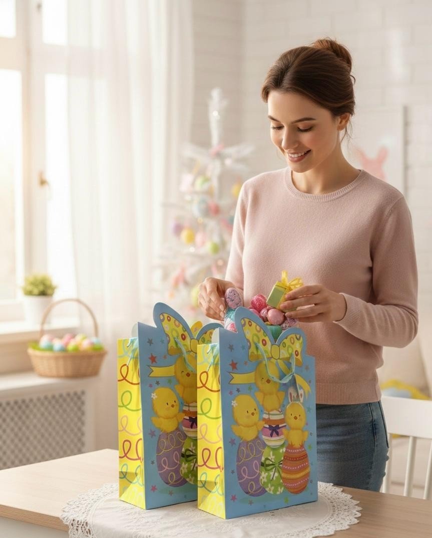 4 Pcs Large Easter Eggs Luxury Present Gift Bags Easter Chick Gift Bag with Tag