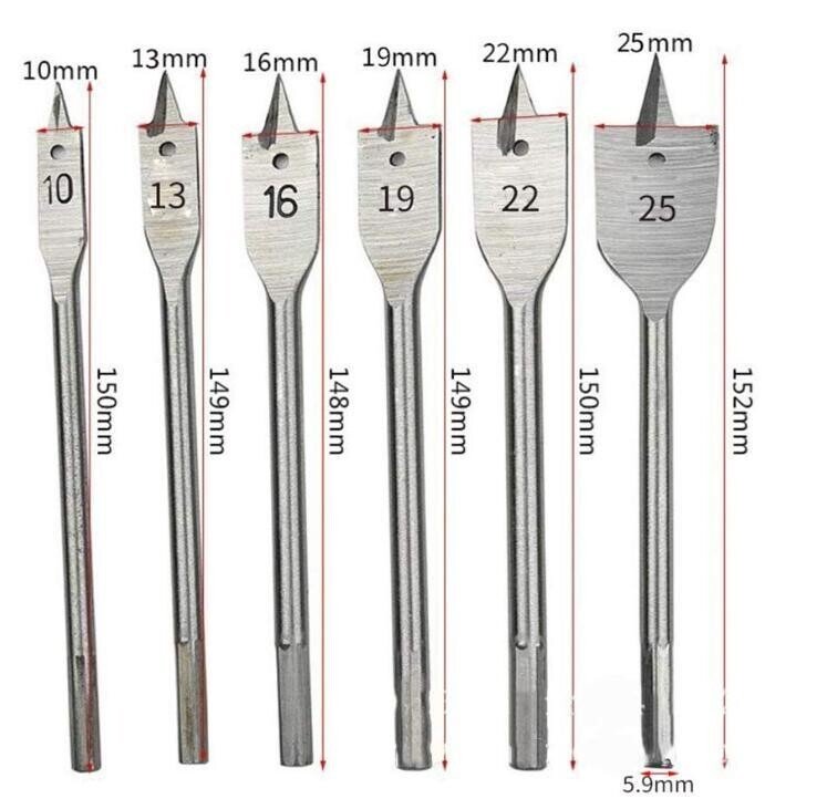 Flat Wood Spade Drill Bit High Quality Hole Cutter METRIC SIZE 10,13,16,19,22,25