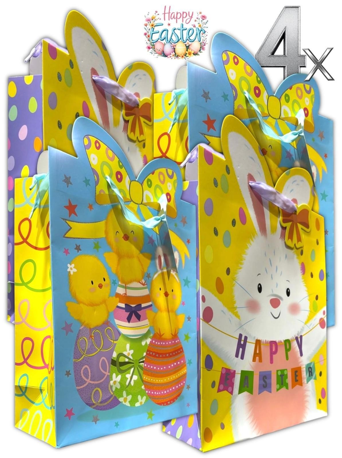 4 Pcs Large Easter Eggs Luxury Present Gift Bags Easter Chick Gift Bag with Tag