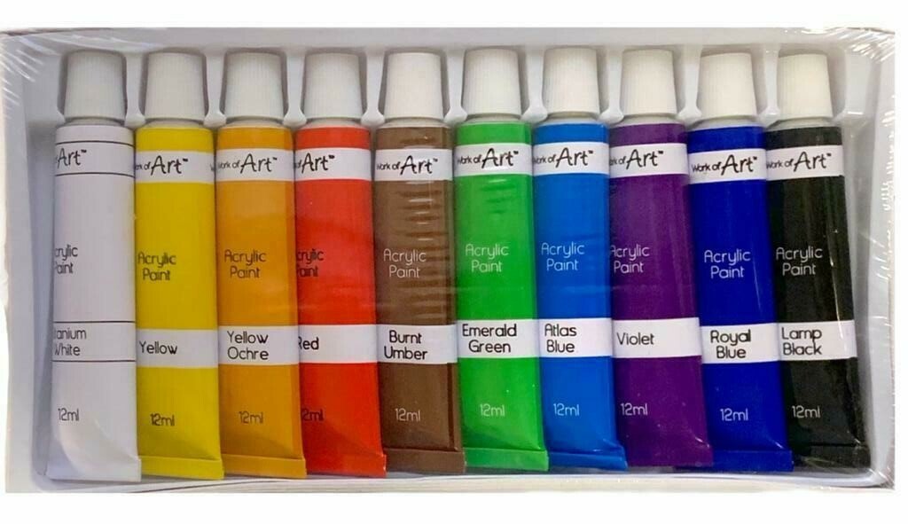 12 ML LARGER Tubes Acrylic Artists Paints Set -10 COLOURS-Larger Tubes Art Craft