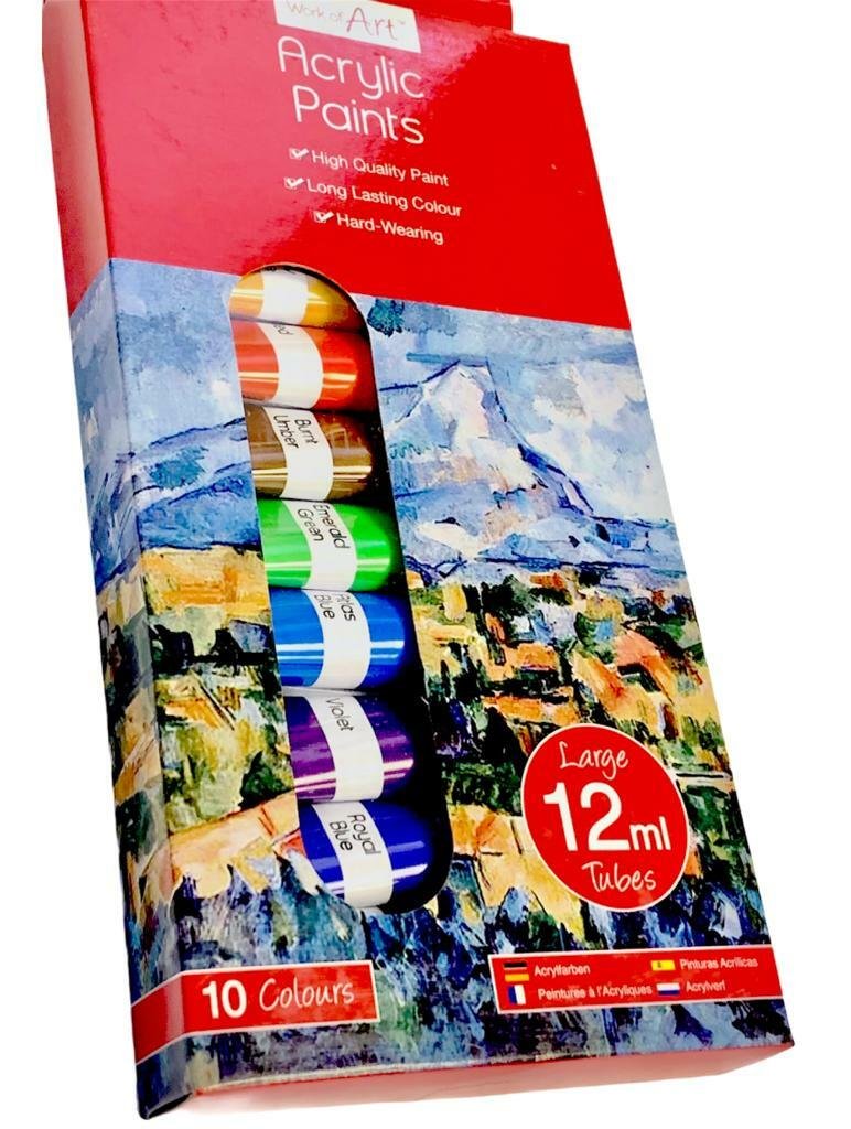 12 ML LARGER Tubes Acrylic Artists Paints Set -10 COLOURS-Larger Tubes Art Craft