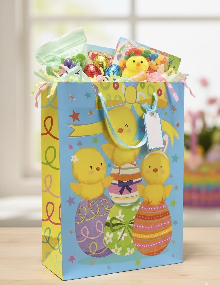 4 Pcs Large Easter Eggs Luxury Present Gift Bags Easter Chick Gift Bag with Tag