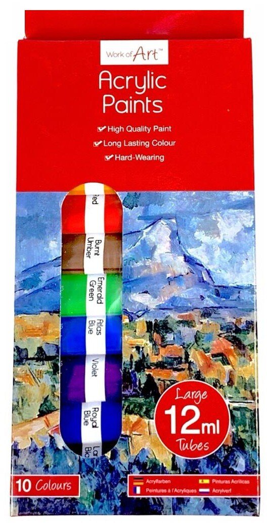 12 ML LARGER Tubes Acrylic Artists Paints Set -10 COLOURS-Larger Tubes Art Craft