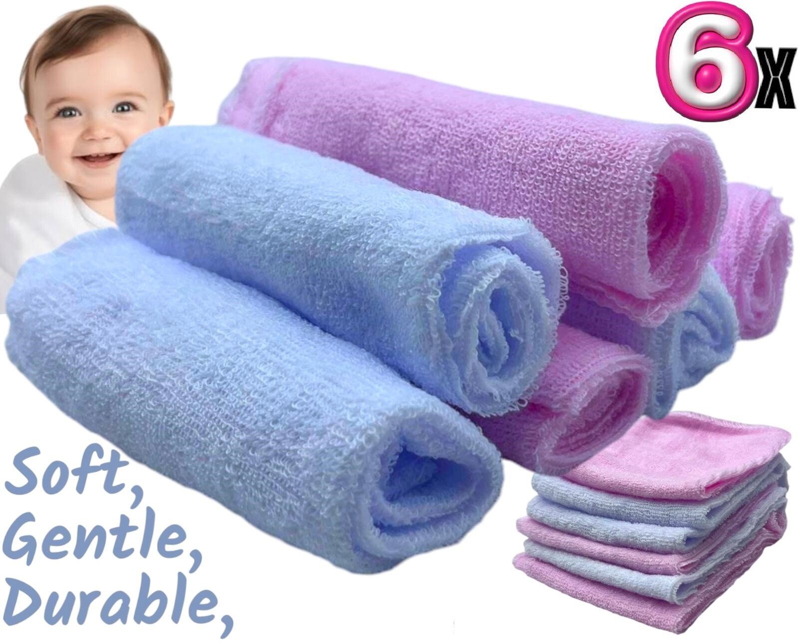 Pack Of 6 Soft Gentle Baby Face Wash Cloths Towel Flannel Machine Wash 0 Months+