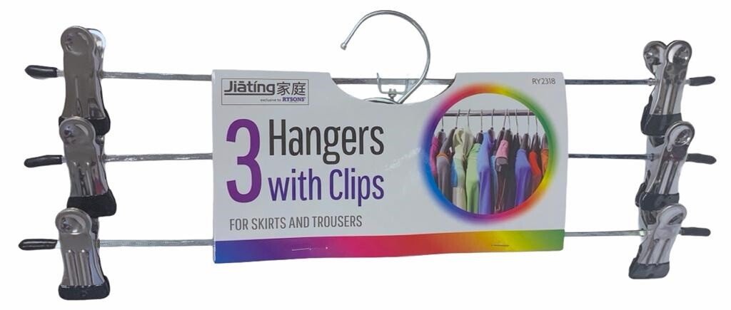 Metal Clip Coat Hangers Clothes Closet Pant Trouser Skirt Non-slip Racks 3 Pack