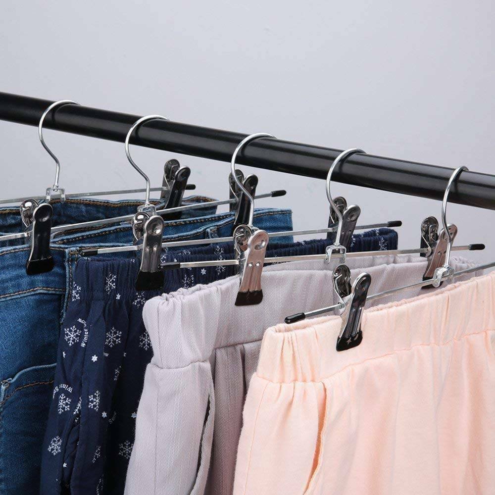 Metal Clip Coat Hangers Clothes Closet Pant Trouser Skirt Non-slip Racks 3 Pack
