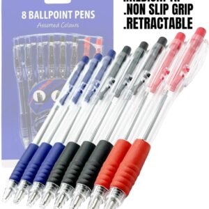 8 Ballpoint Pens Set High Quality Soft Non-Slip Grip Medium Ball Point Pen Biros