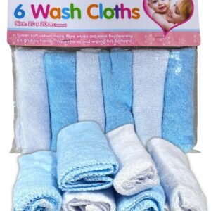 Pack Of 6 BLUE Soft Baby Face Wash Cloths Towel Flannel Machine Wash 0 Months +