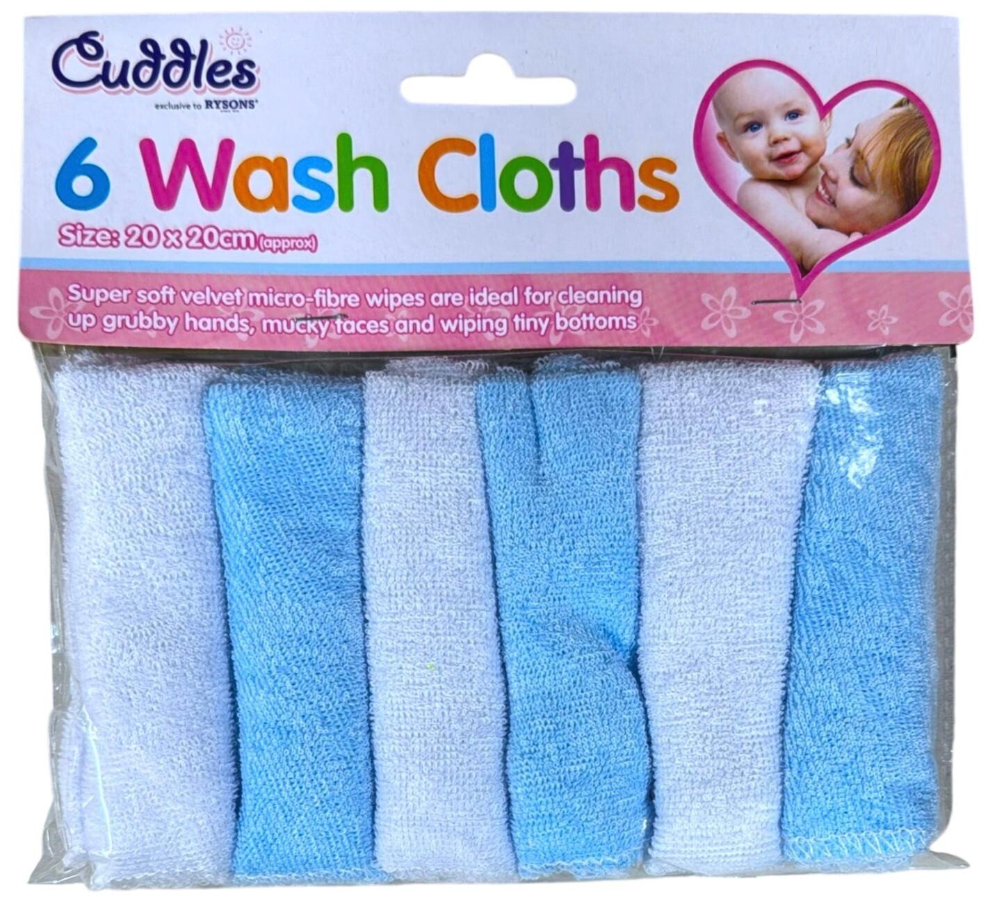 Pack Of 6 BLUE Soft Baby Face Wash Cloths Towel Flannel Machine Wash 0 Months +