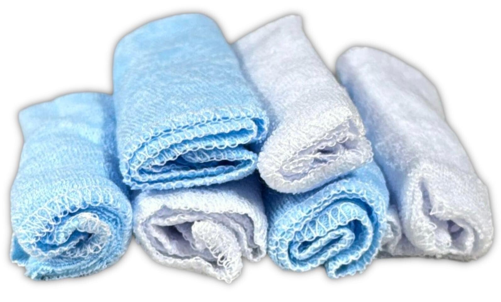 Pack Of 6 BLUE Soft Baby Face Wash Cloths Towel Flannel Machine Wash 0 Months +
