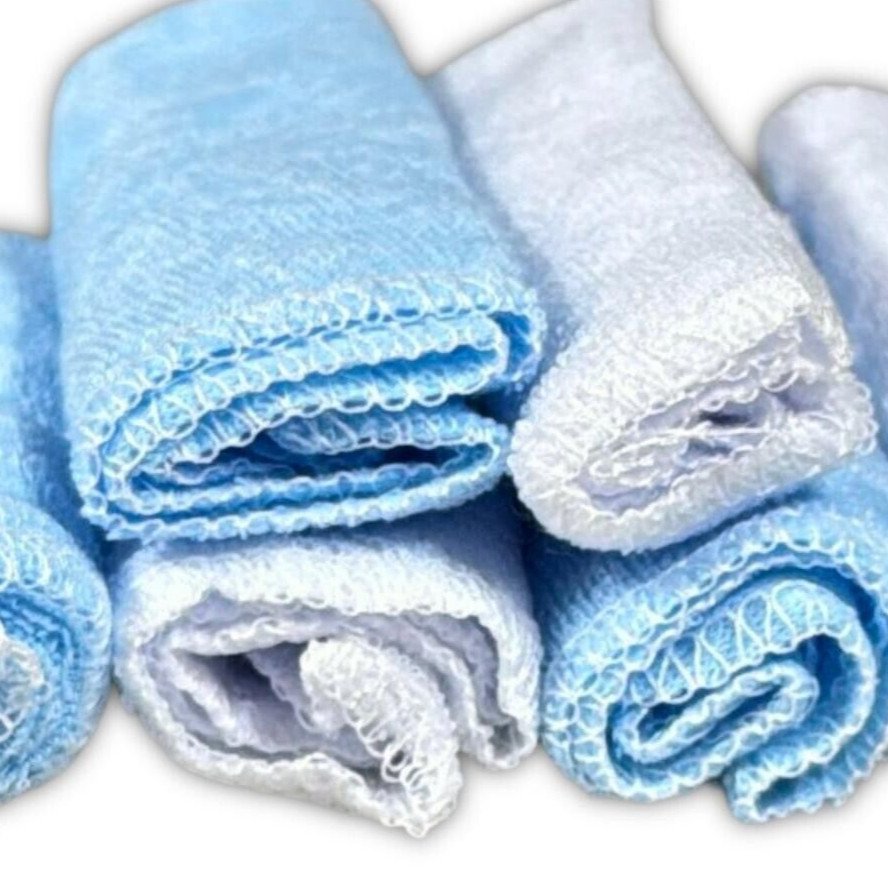 Pack Of 6 BLUE Soft Baby Face Wash Cloths Towel Flannel Machine Wash 0 Months +