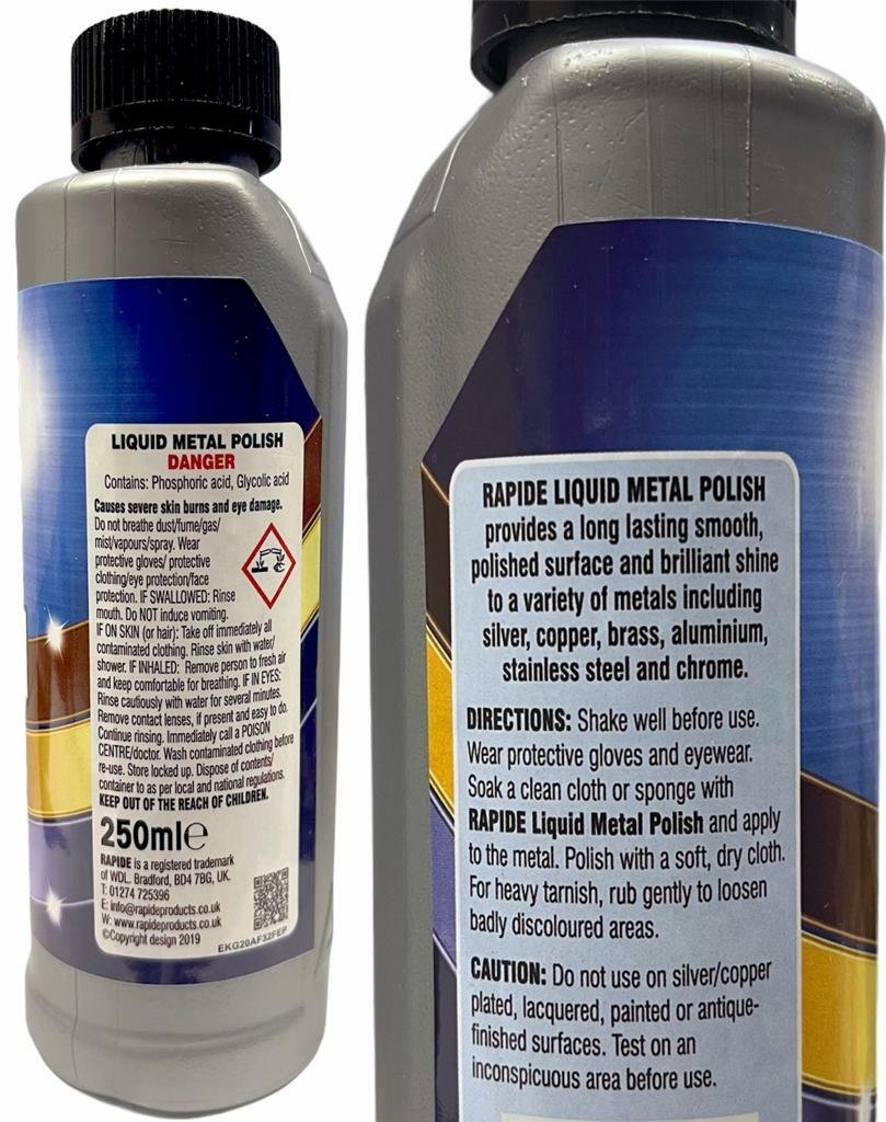 3 x Rapide Liquid Metal Polish For Brass Copper Stainless Steel & Pewter - 250ml