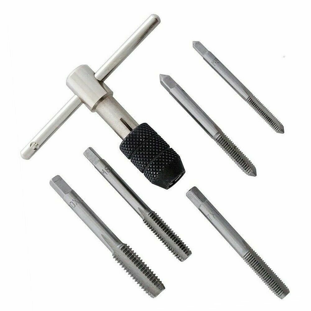 6pc TAP WRENCH & CHUCK SET TOOL STEEL T-HANDLE METRIC M6 M7 M8 M10 M12 AND DIE