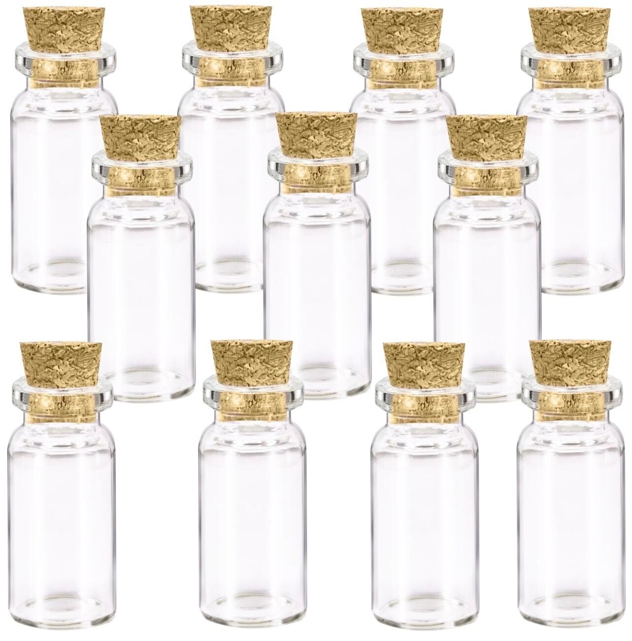 10 Mini Glass Jars with corks Clear Small Glasses Bottles cork stoppers Crafting