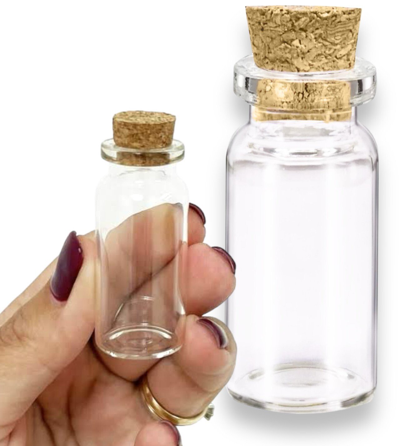10 Mini Glass Jars with corks Clear Small Glasses Bottles cork stoppers Crafting