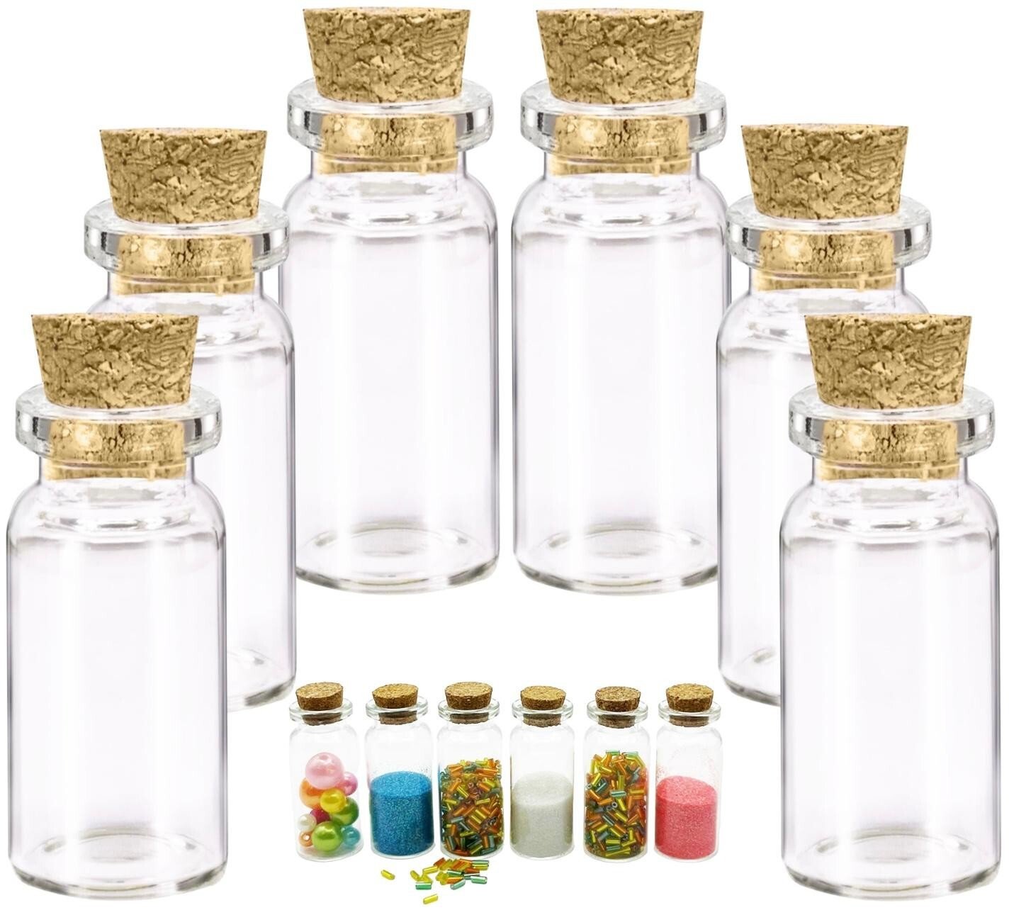 10 Mini Glass Jars with corks Clear Small Glasses Bottles cork stoppers Crafting