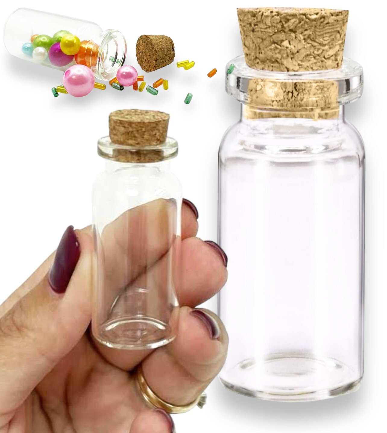 10 Mini Glass Jars with corks Clear Small Glasses Bottles cork stoppers Crafting