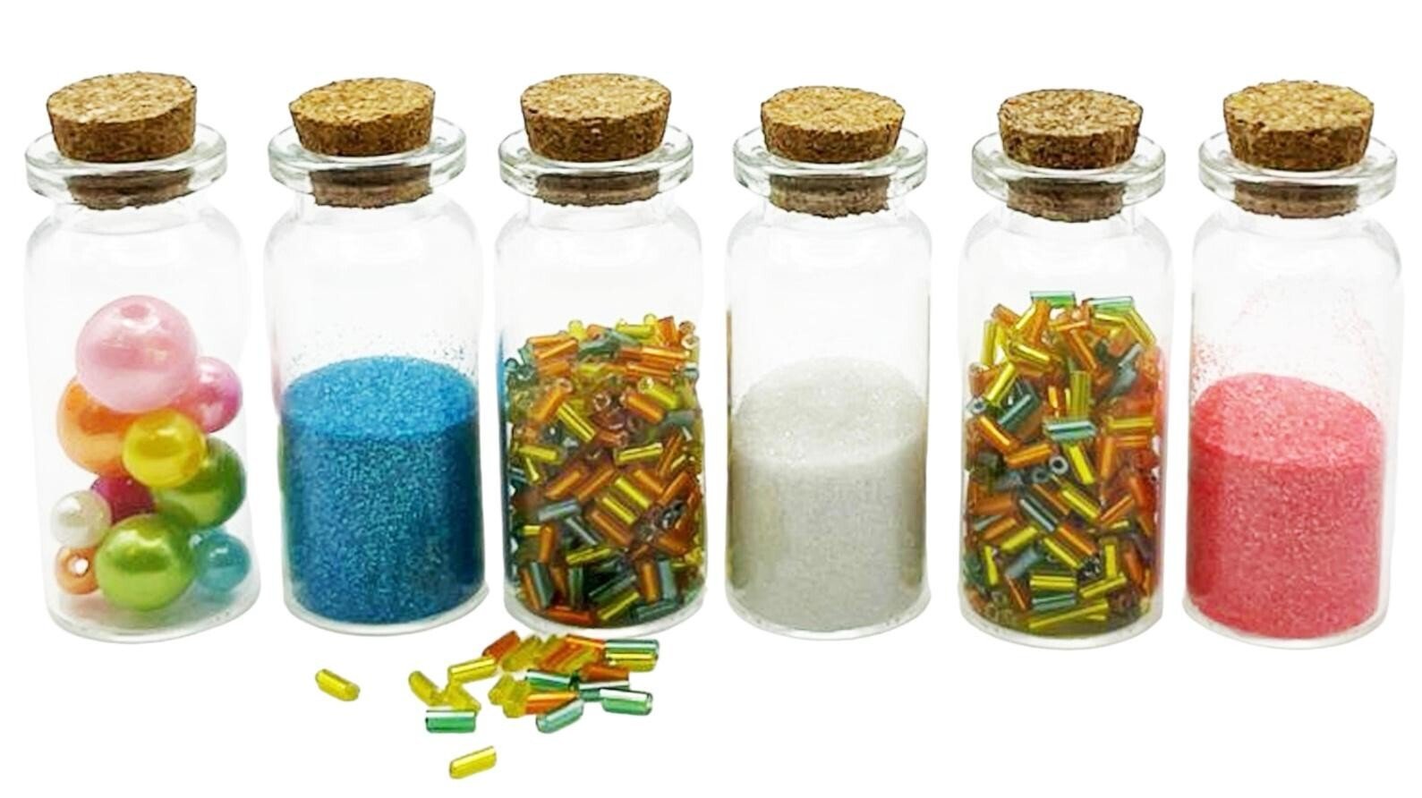 10 Mini Glass Jars with corks Clear Small Glasses Bottles cork stoppers Crafting