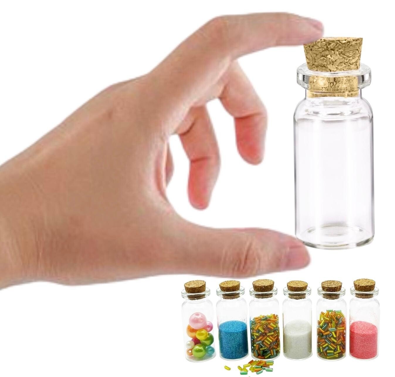 10 Mini Glass Jars with corks Clear Small Glasses Bottles cork stoppers Crafting