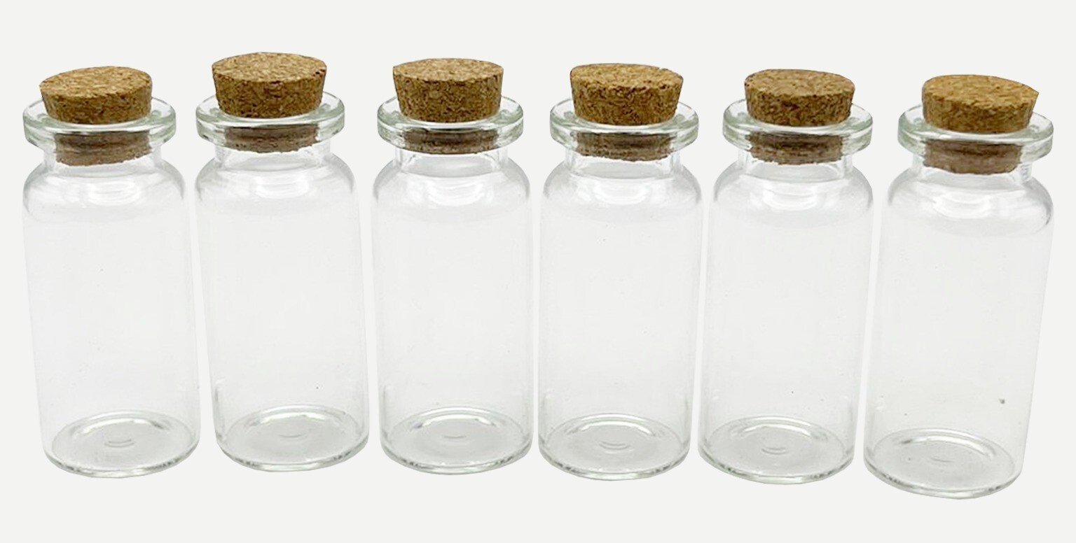 10 Mini Glass Jars with corks Clear Small Glasses Bottles cork stoppers Crafting