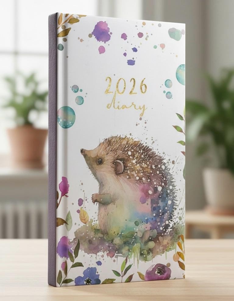 2026 DIARY SLIM LINE WEEK TO VIEW HEDGEHOG WATERCOLOR DIARY PLANNER XMAS GIFT