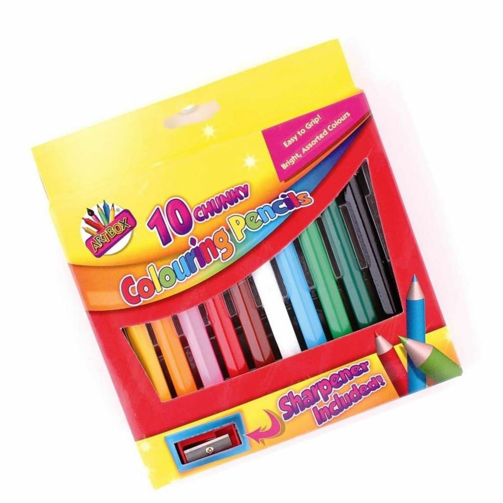 10 x Kid's Chunky Colouring Pencils School Art & Craft Bright Colour & Sharpener