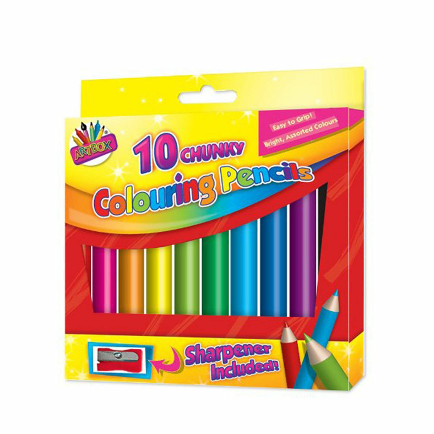 10 x Kid's Chunky Colouring Pencils School Art & Craft Bright Colour & Sharpener