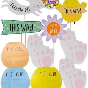 Easter Egg Hunt Kit 5 Signs, 20 Bunny Feet & 10 Clue Eggs Decorations Kids Fun