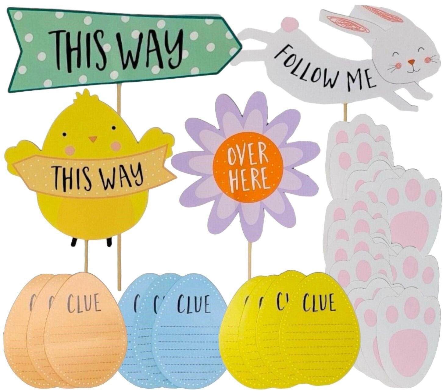 Easter Egg Hunt Kit 5 Signs, 20 Bunny Feet & 10 Clue Eggs Decorations Kids Fun
