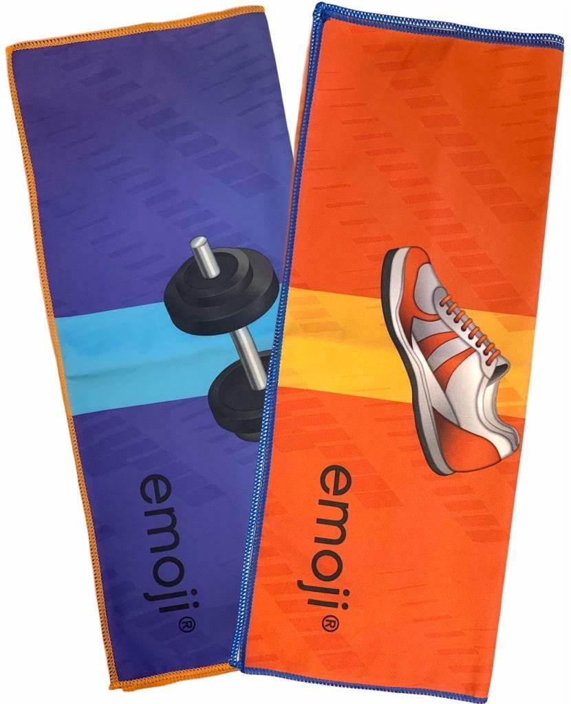 2 EMOJI Medium Sports Towel Microfibre Pool Travel Yoga Gym Fast Dry Lightweight