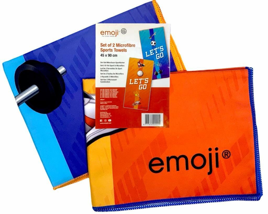 2 EMOJI Medium Sports Towel Microfibre Pool Travel Yoga Gym Fast Dry Lightweight