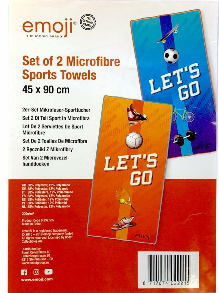 2 EMOJI Medium Sports Towel Microfibre Pool Travel Yoga Gym Fast Dry Lightweight