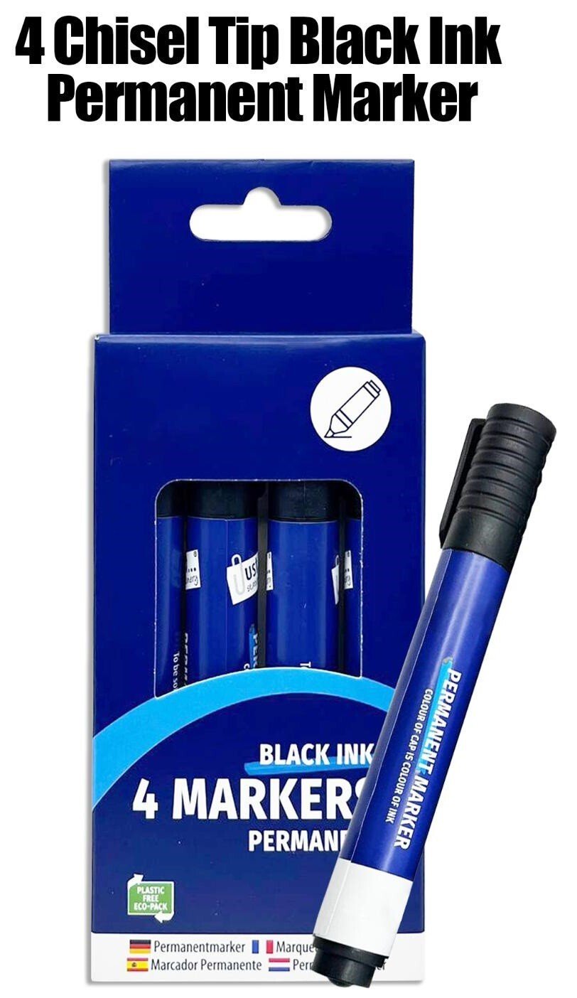 8 Pack Black Permanent Markers Quick Drying Marker Chisel Tip Pen School Thick