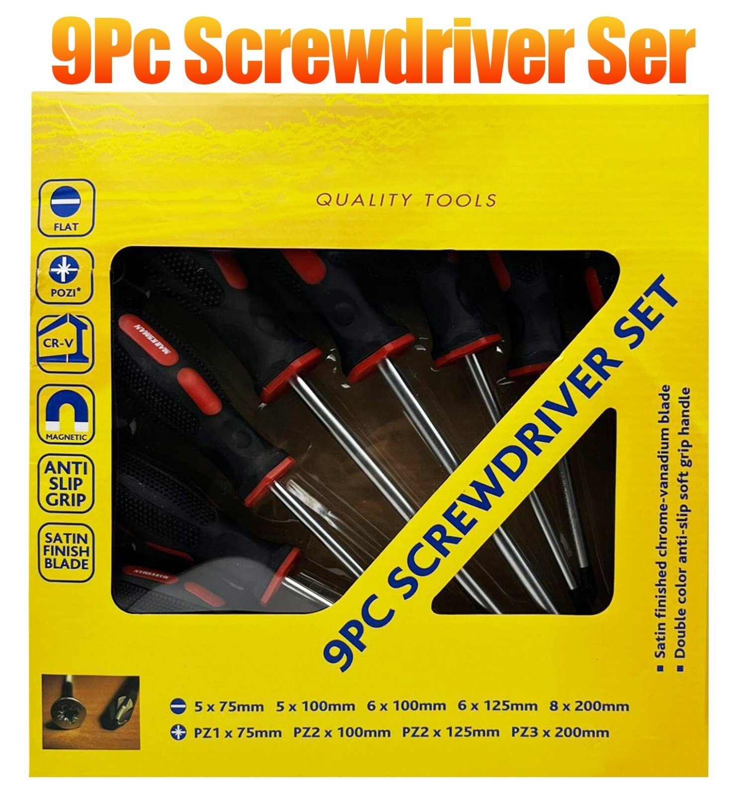 9PC Screwdriver Magnetic Set Heavy Duty Comfort Grip Philips Flat Slotted Tool.