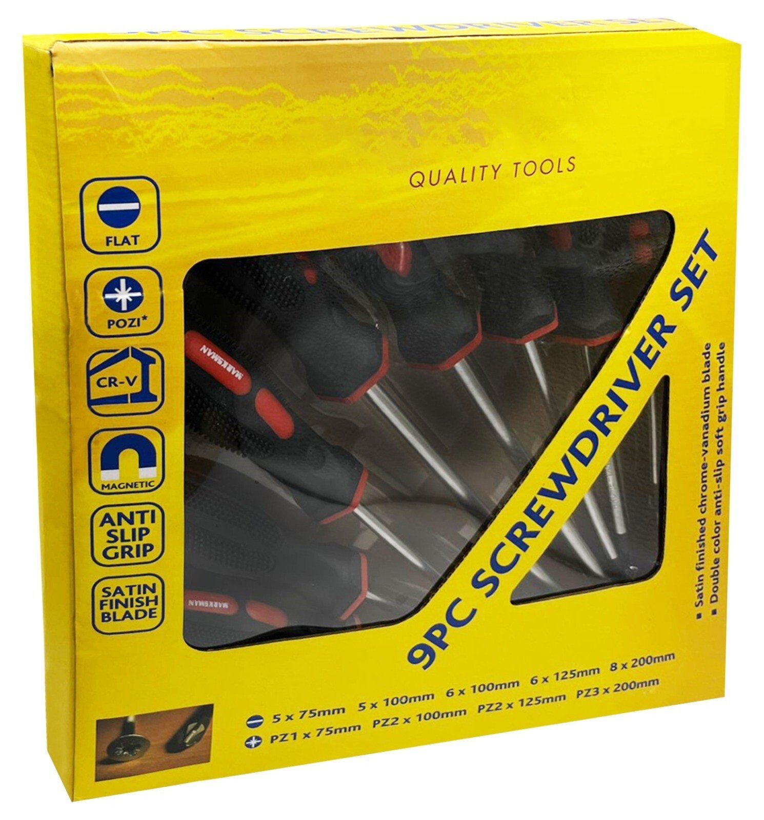 9PC Screwdriver Magnetic Set Heavy Duty Comfort Grip Philips Flat Slotted Tool.