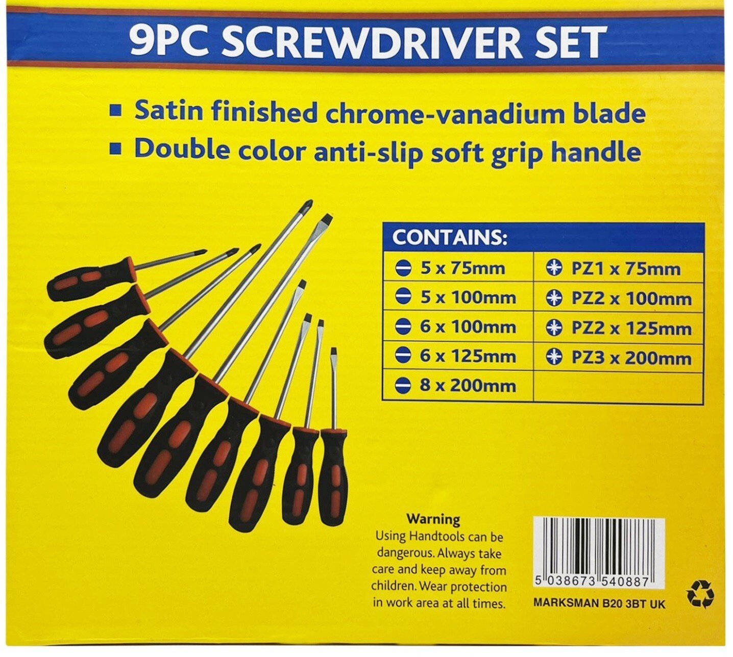 9PC Screwdriver Magnetic Set Heavy Duty Comfort Grip Philips Flat Slotted Tool.