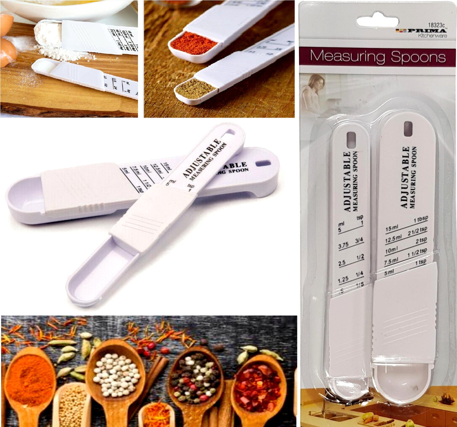 Adjustable Measuring Spoons Set Baking Sliding Scoop 1/8 Teaspoon 1 Tablespoon