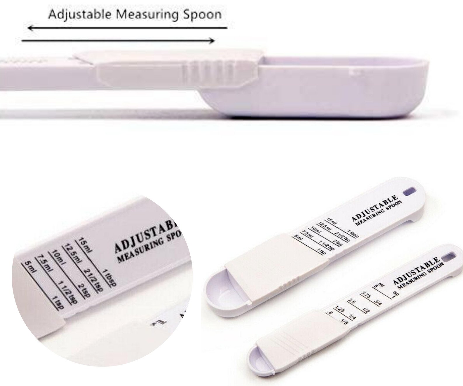 Adjustable Measuring Spoons Set Baking Sliding Scoop 1/8 Teaspoon 1 Tablespoon