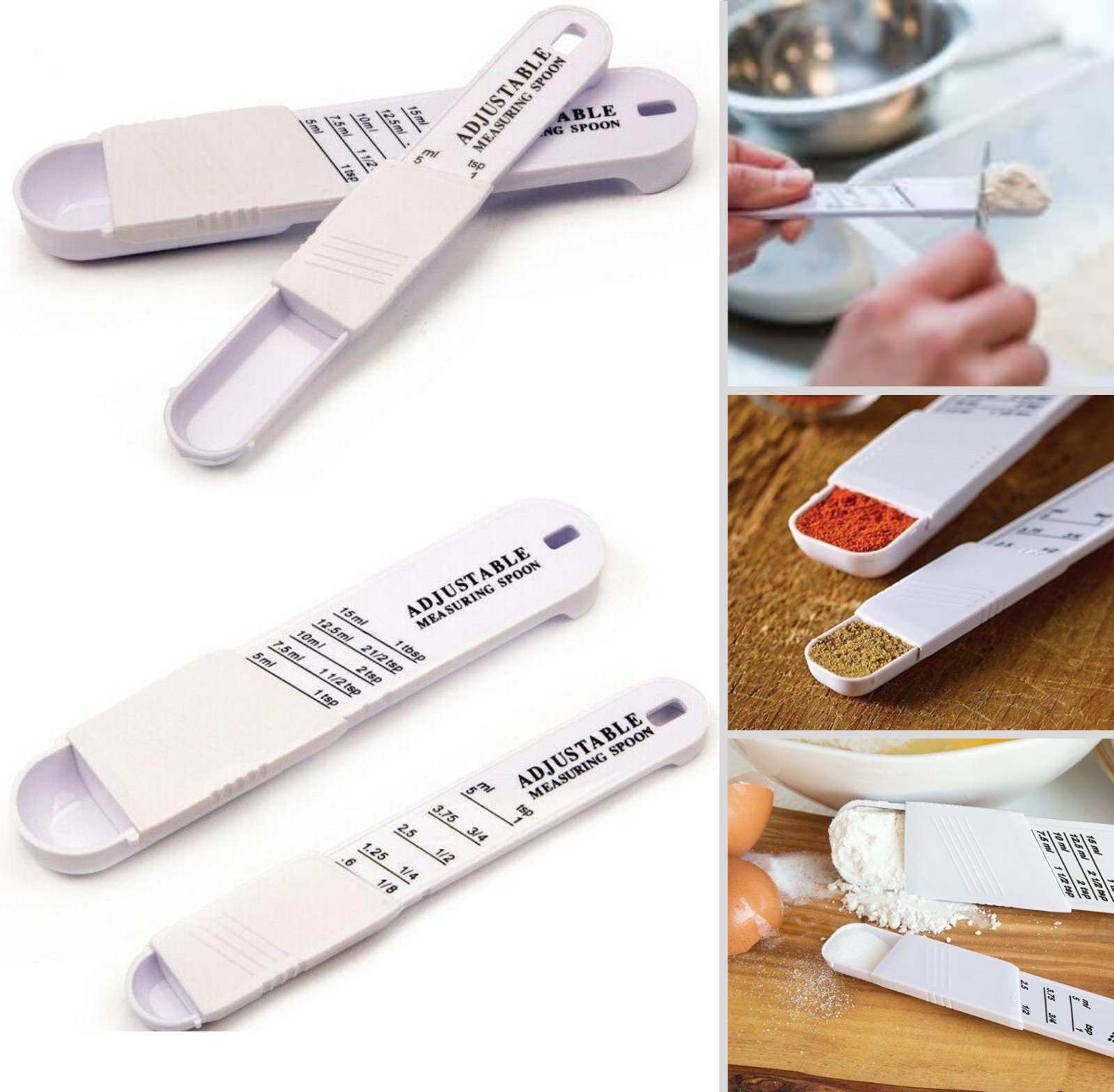 Adjustable Measuring Spoons Set Baking Sliding Scoop 1/8 Teaspoon 1 Tablespoon