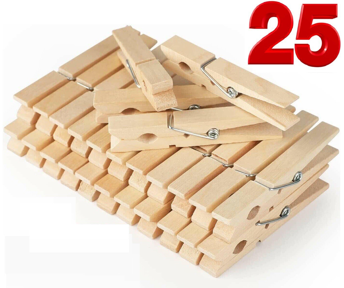 25 x Super Strong Wooden Clothes Pegs Washing Line Laundry Clip Grip Pine Garden