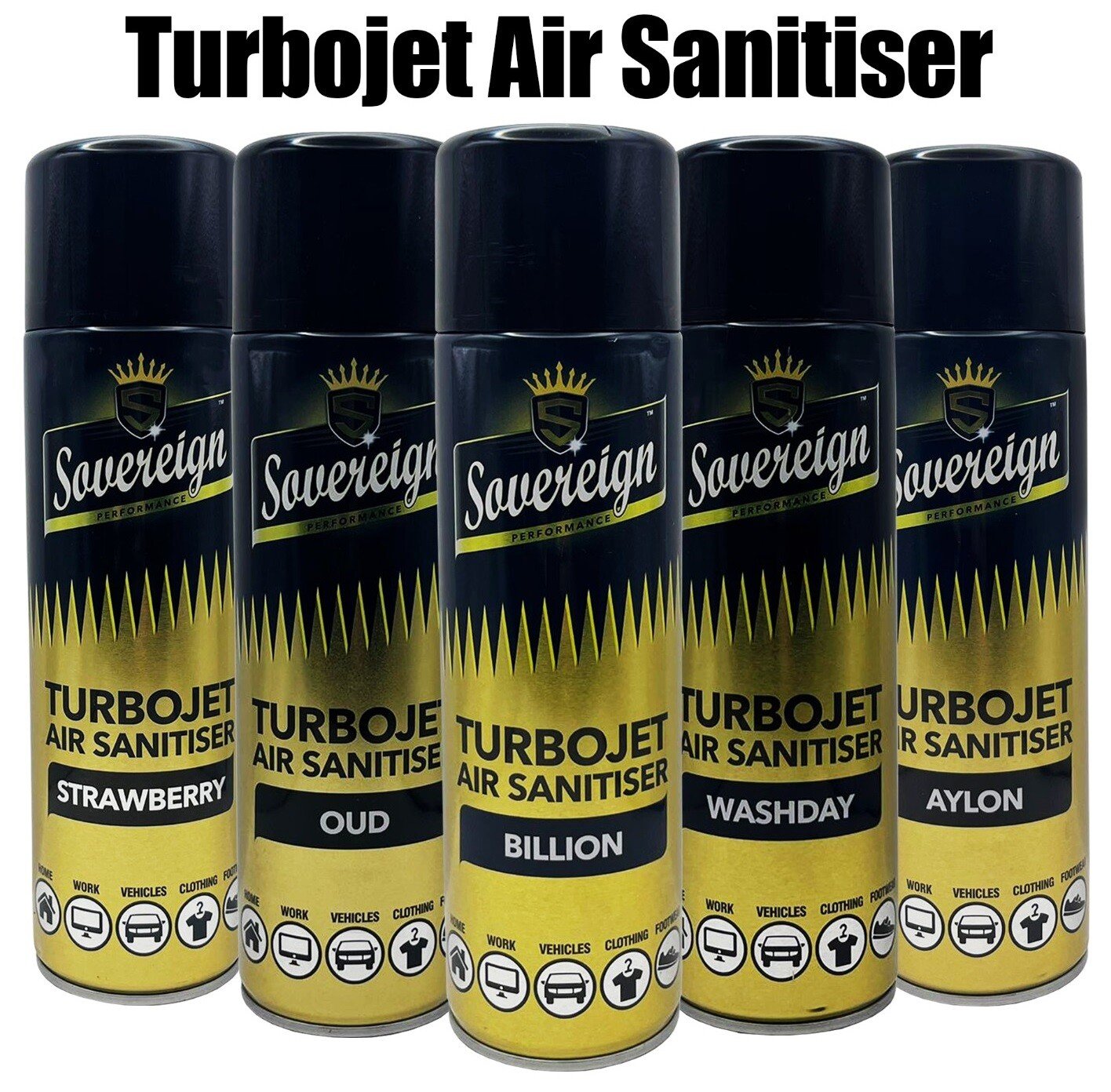 SOVEREIGN TURBOJET AIR SANITISER FRESHENER SPRAY RADA GREED SAVAGE-PACK OF 5