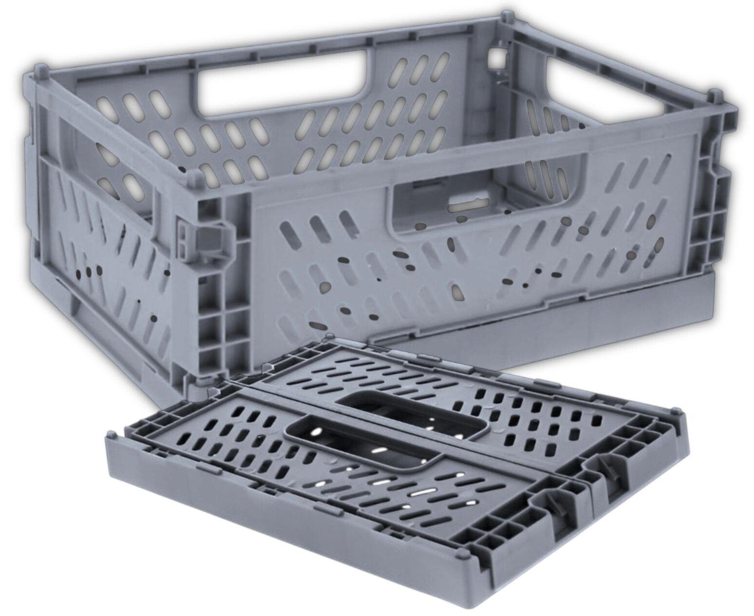 Folding Collapsible Storage Crates Plastic Basket Stacking Kitchen Store Boxes