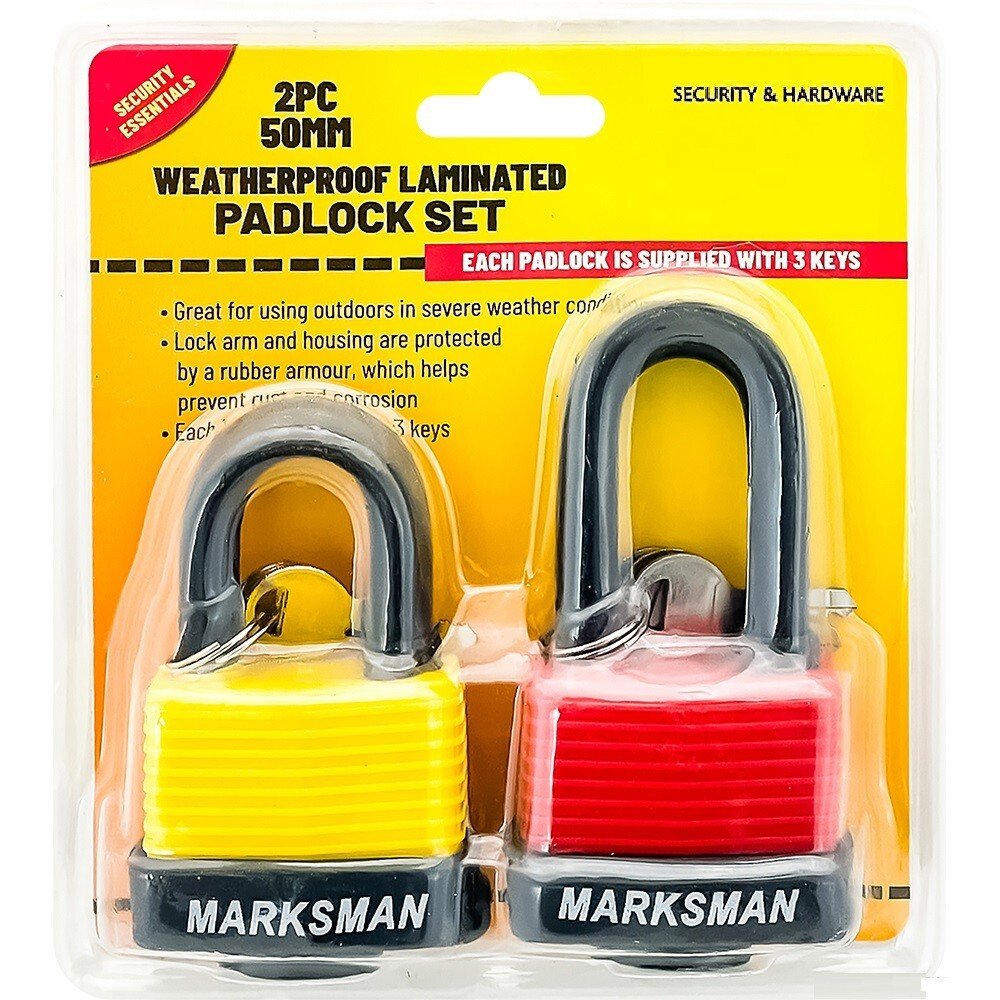 2x Weatherproof Laminated Padlock Plastic Coated Steel Security Lock With 3 Keys