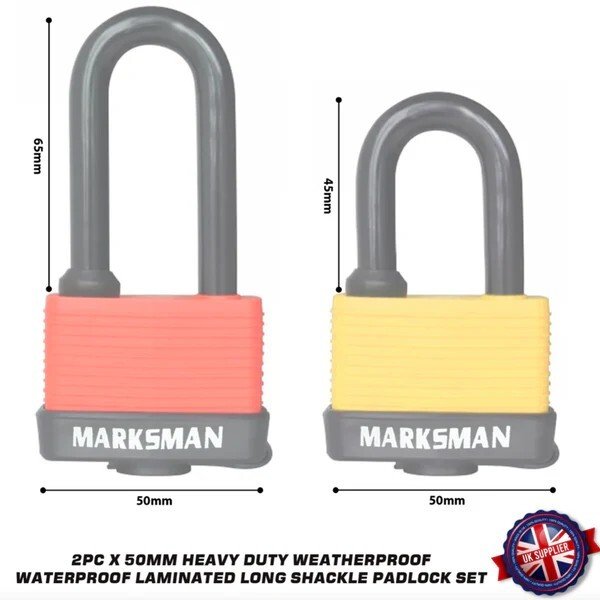 2x Weatherproof Laminated Padlock Plastic Coated Steel Security Lock With 3 Keys