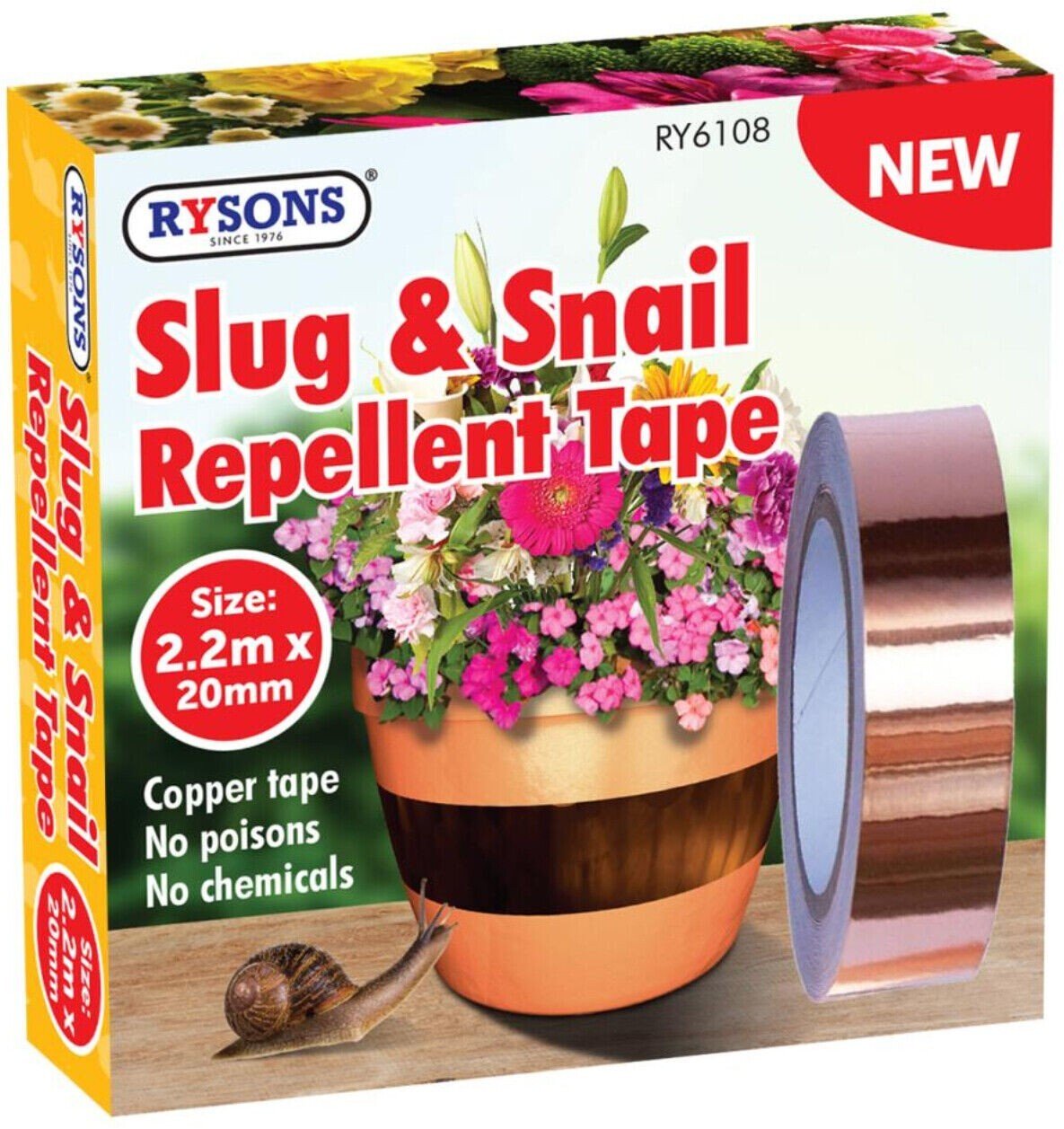 2.2mt Roll Slug Copper Tape Snail Repellent Self Adhesive Barrier Plant Repel