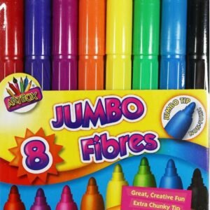 8 PACK OF JUMBO MIXED COLOUR FIBRE FELT TIP PENS SET – IDEAL FOR KIDS / CHILDREN
