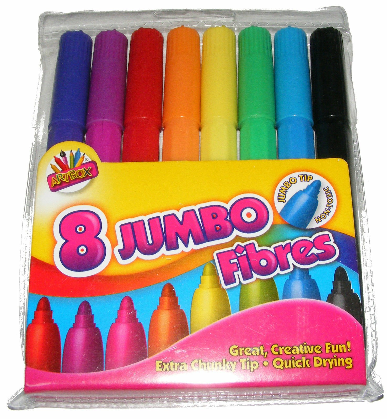 8 PACK OF JUMBO MIXED COLOUR FIBRE FELT TIP PENS SET - IDEAL FOR KIDS / CHILDREN