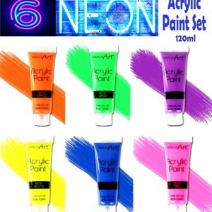 6 x Tubes Of Mixed Neon Acrylic Paint Assorted Colours Artist Paints Craft 120ml