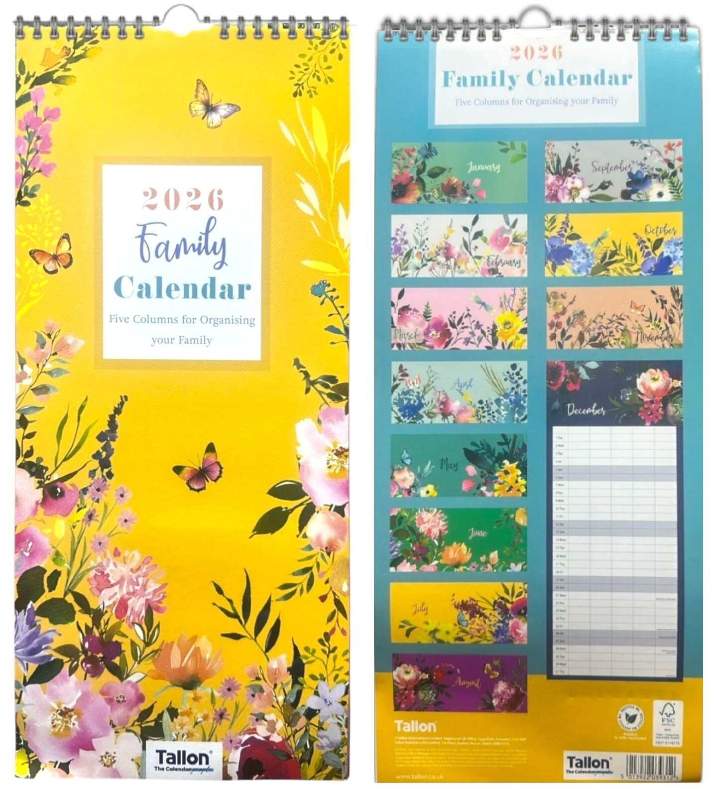 2026 Large Month To view Spiral Wall Calendar 5 Columns Family Organiser Planner